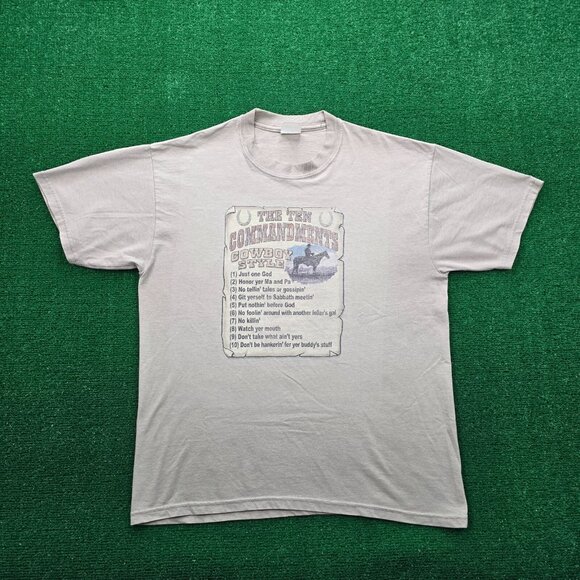 The Ten Commandments‎ Cowboy Style Tshirt Mens Large Beige Short Sleeve Rodeo - Picture 1 of 6